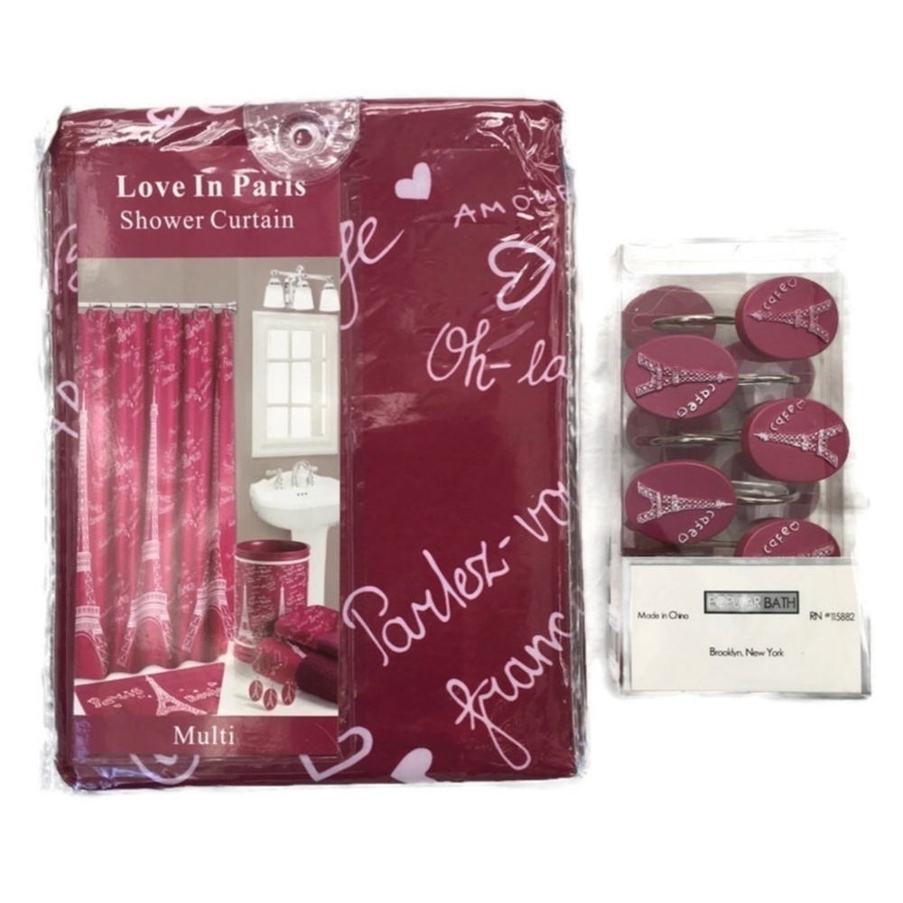 Eiffel Tower Love In Paris French Decor 12 Piece Shower Curtain Hook Set - Picture 4 of 7